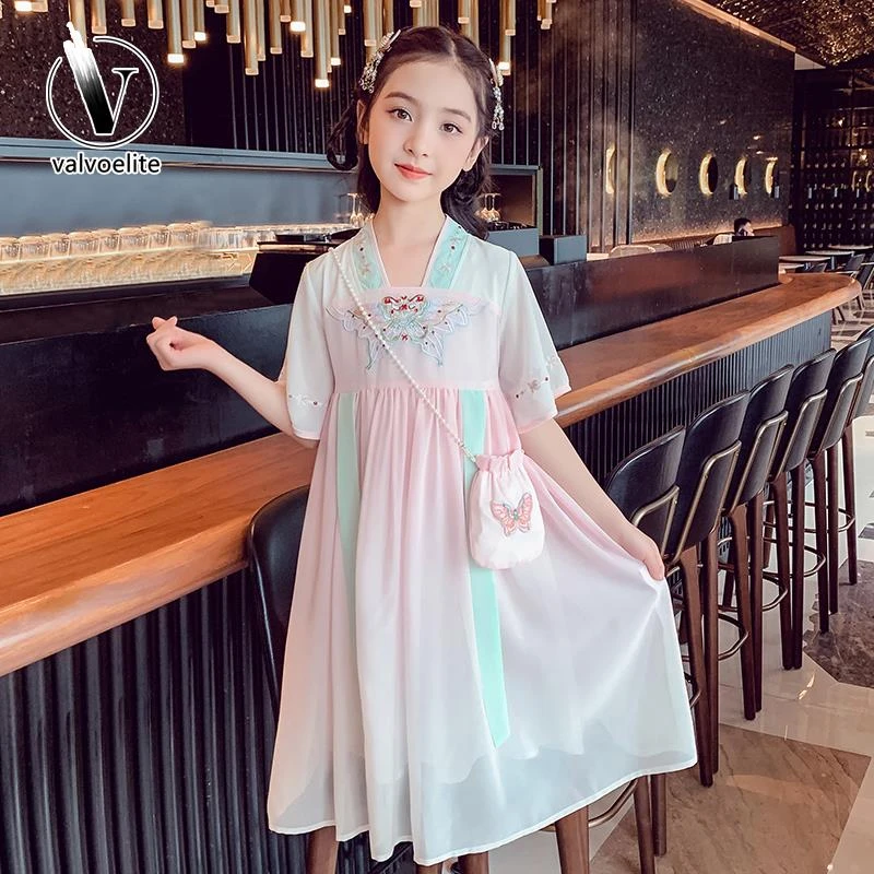 VALVOELITE女童汉服连衣裙夏季中国风古装襦裙超仙中大童时尚裙子