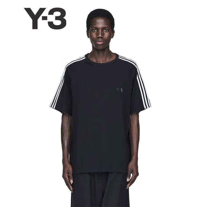 （53-JW7352）黑色三道杠秀款时尚运动短袖T恤