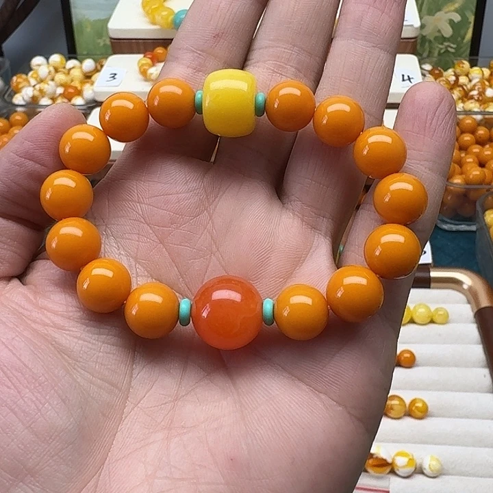 琉***璃非金属老蜜色素串搭配一条