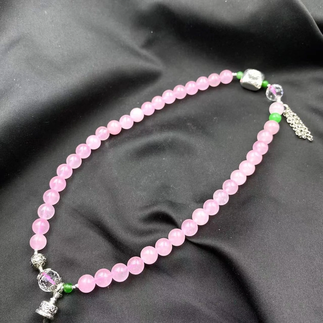 粉水晶仙气流苏珠珠精致双圈手链X529-合金