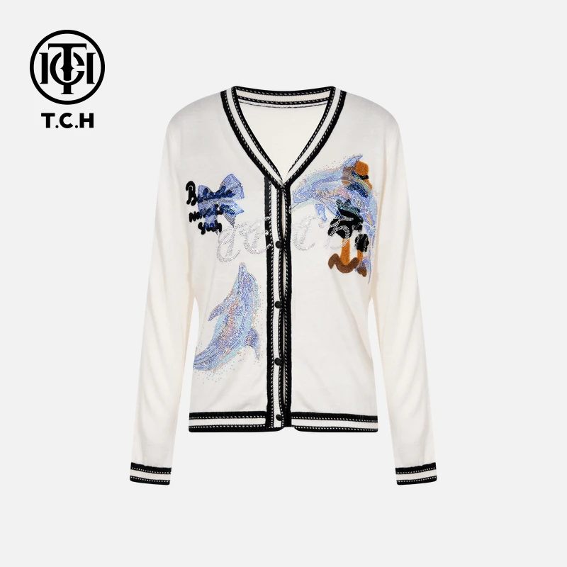 TCH私服烫钻工艺新时尚淑女百搭新潮流针织衫T75C43E1008轻奢tch