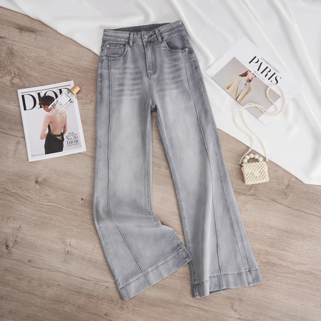 水洗春季高腰夏季防晒牛仔裤阔腿裤直筒长裤喇叭裤小个子显瘦5515