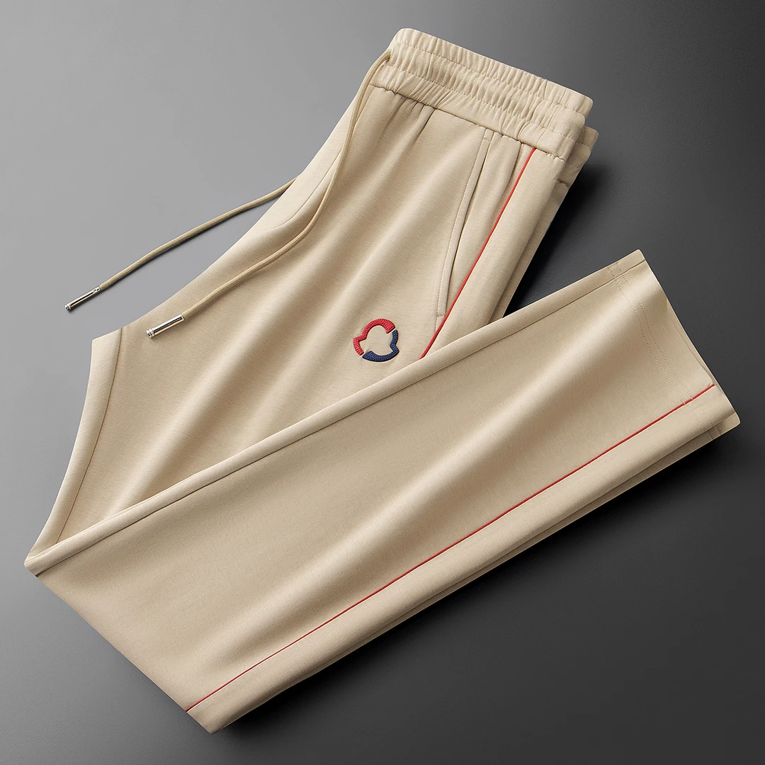 轻奢秋季时尚撞色拼接柔软太空棉休闲裤男士运动直筒修身刺绣卫裤