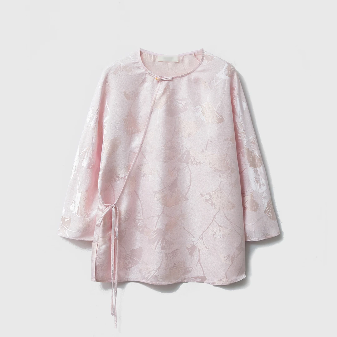 SILVIYE100桑蚕丝织金提花螺钿正绢真丝上衣圆领斜襟小衫SY52313