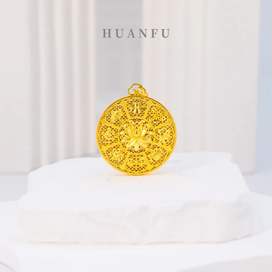 吊坠足银 吊坠足银 花丝莲华八宝罗盘吊坠 厚包工艺时尚洋气百搭