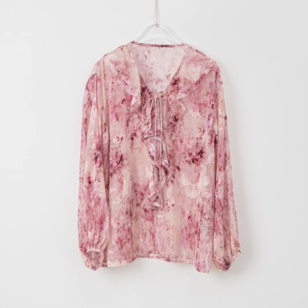 2025春季新款欧若风气质荷叶边蕾丝衫时尚百搭显瘦上衣女JN7257