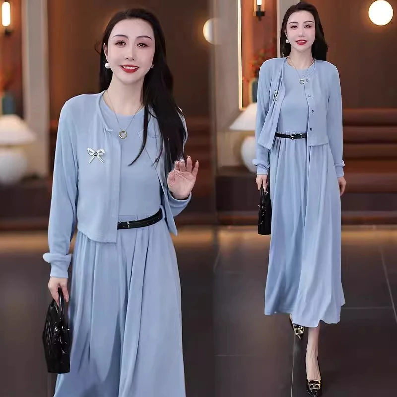 时尚小香风连衣裙女2025春季新款洋气减龄开衫外套背心裙两件套潮