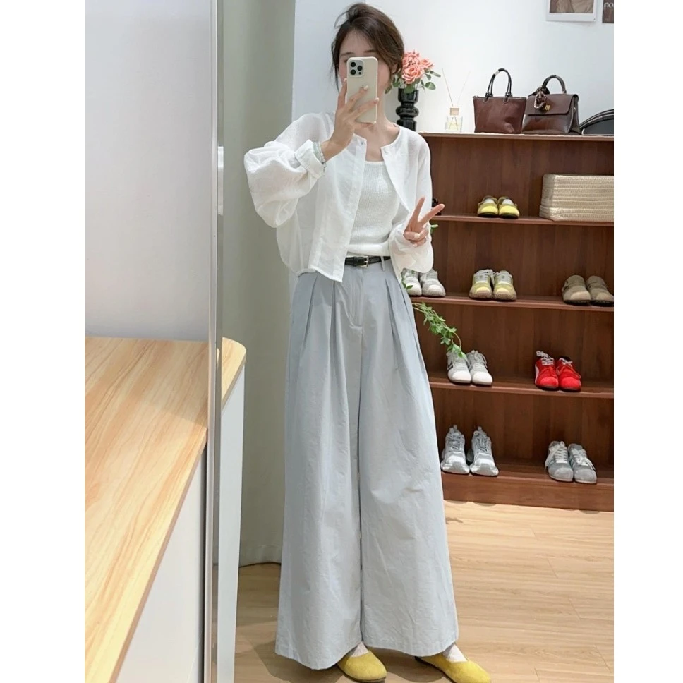 夏季穿搭一整套女2025年新款简约通勤防晒外套阔腿裤小个子两件套