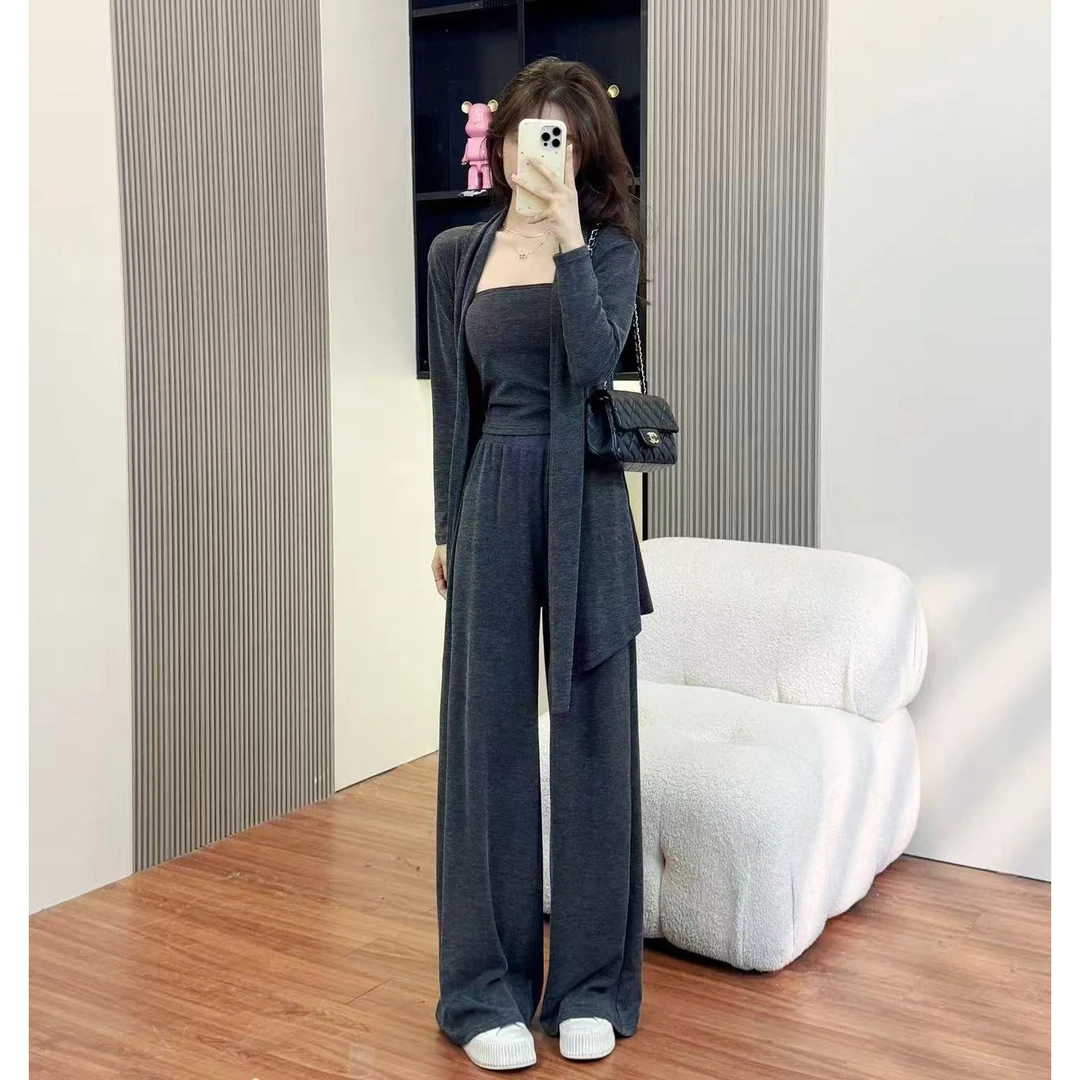 显瘦长裤宽松时尚三件套套装田园上衣时尚休闲风甜美清新