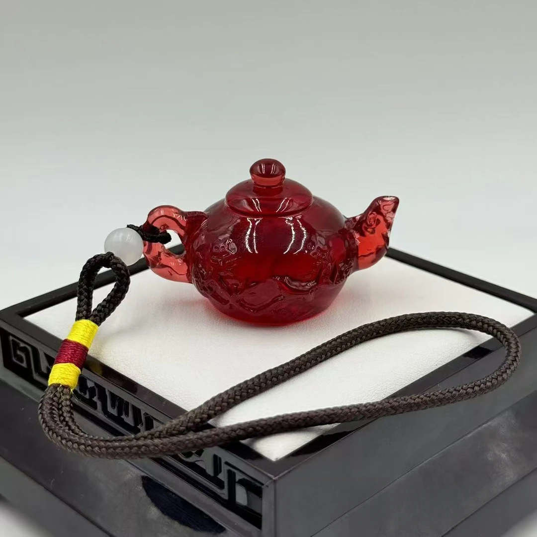仿蜜蜡琥珀做旧把把壶手把件挂饰茶具小摆件小茶壶