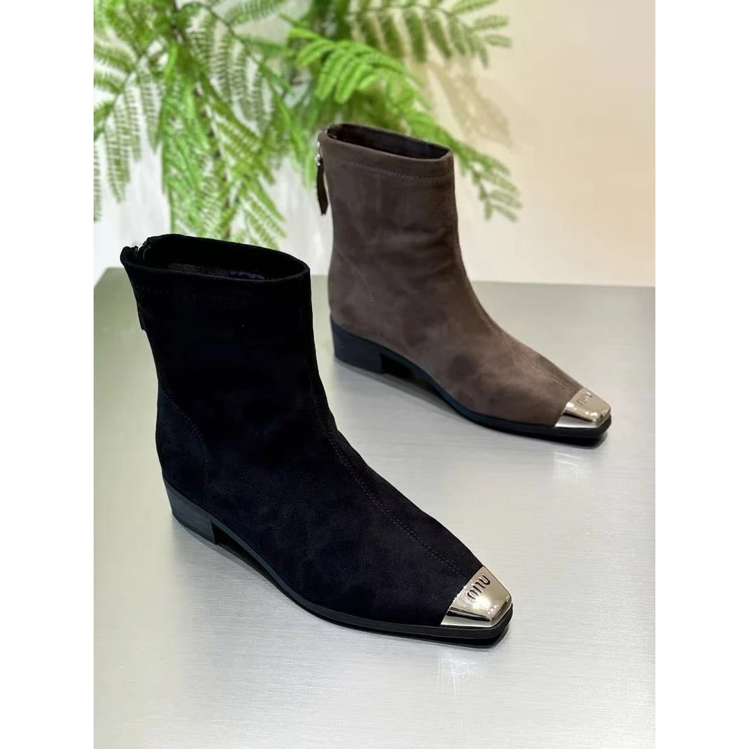 秋冬新款韩版通勤瘦瘦简约粗跟裸靴短靴A311-17(薄绒)