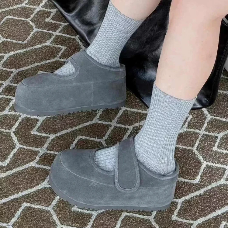 全包小个子厚底玛丽珍毛毛鞋女2025新款冬季加绒保暖棉鞋松糕单鞋