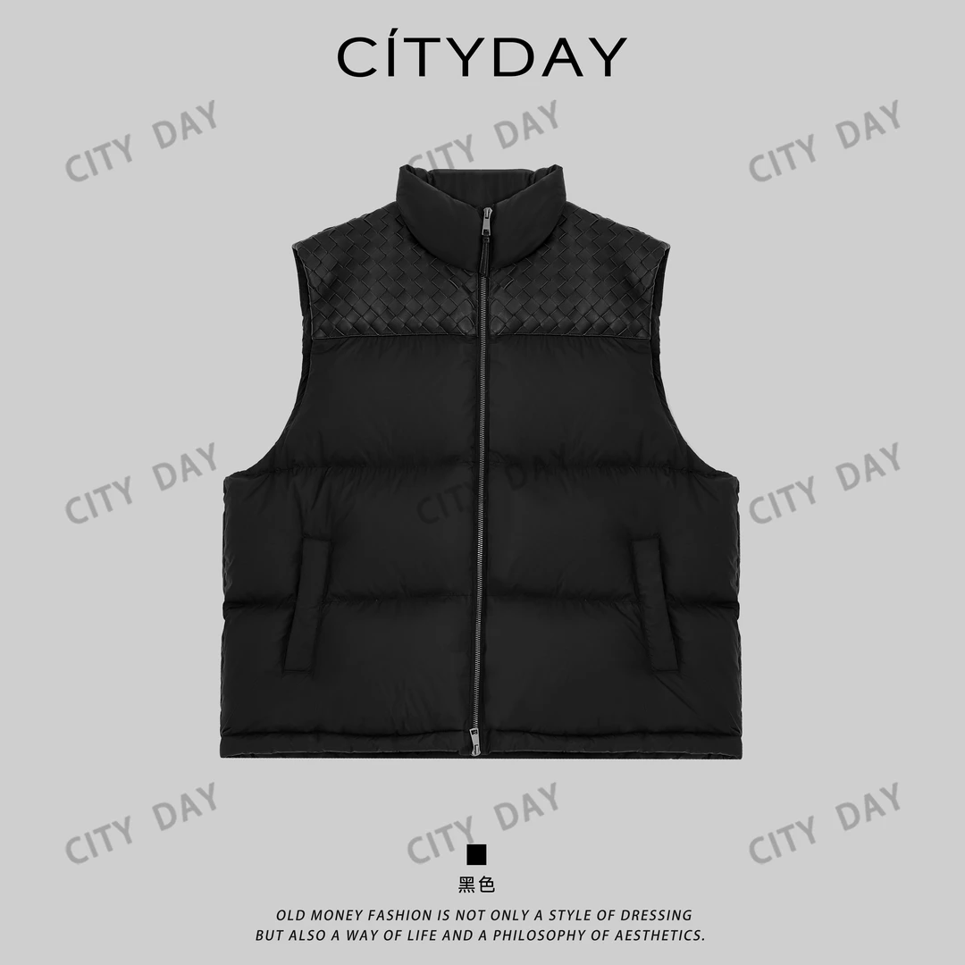 CityDay【楠哥】皮绒交织·绵羊皮手工编织绗缝老钱羽绒马甲 8556