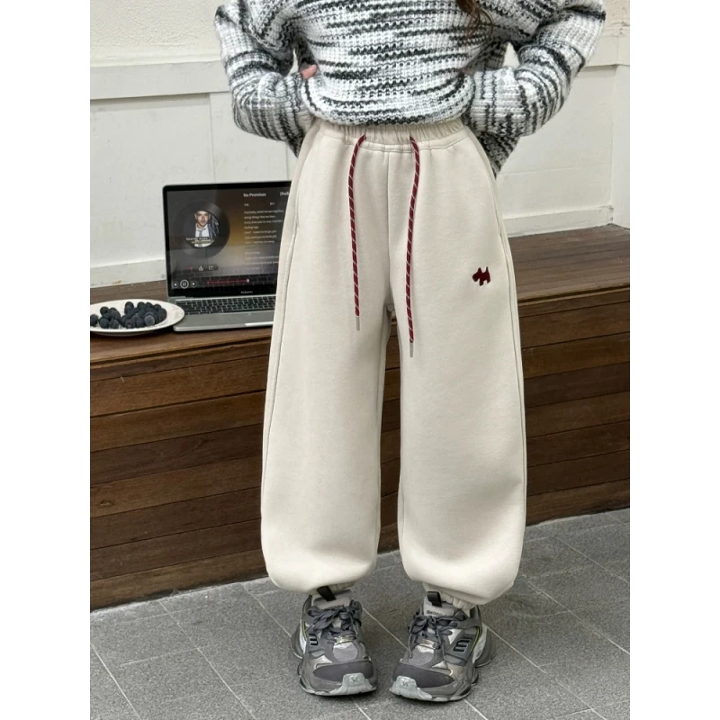 女童加绒裤子秋冬儿童加厚一体绒大童休闲束脚裤运动宽松冬季卫裤