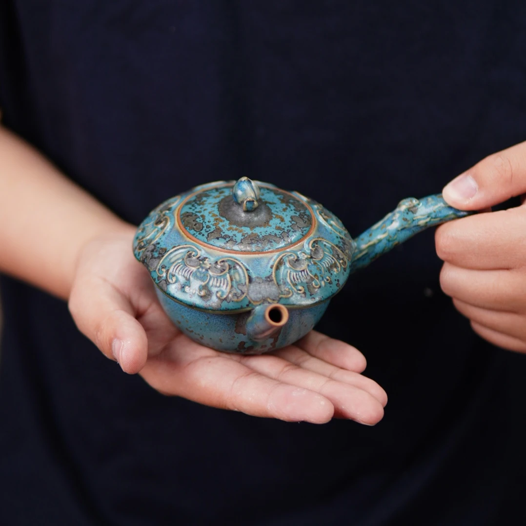 神垕镇原产地钧瓷小窑炭烧炉钧壶 五福献寿 纯手工中式