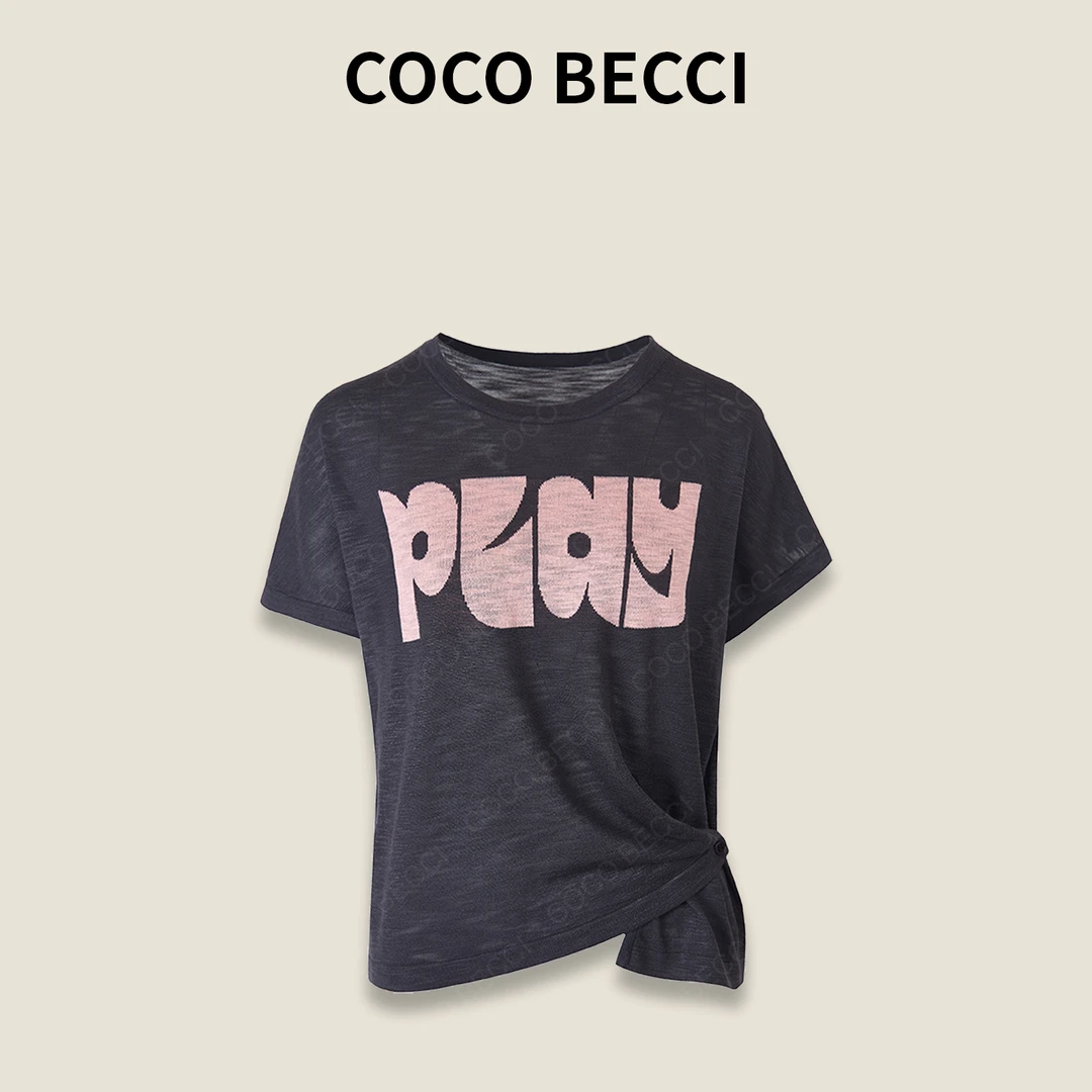 COCO BECCI 【时髦精】竹节麻圆领字母舒适时尚百搭T恤CFLJWB432009