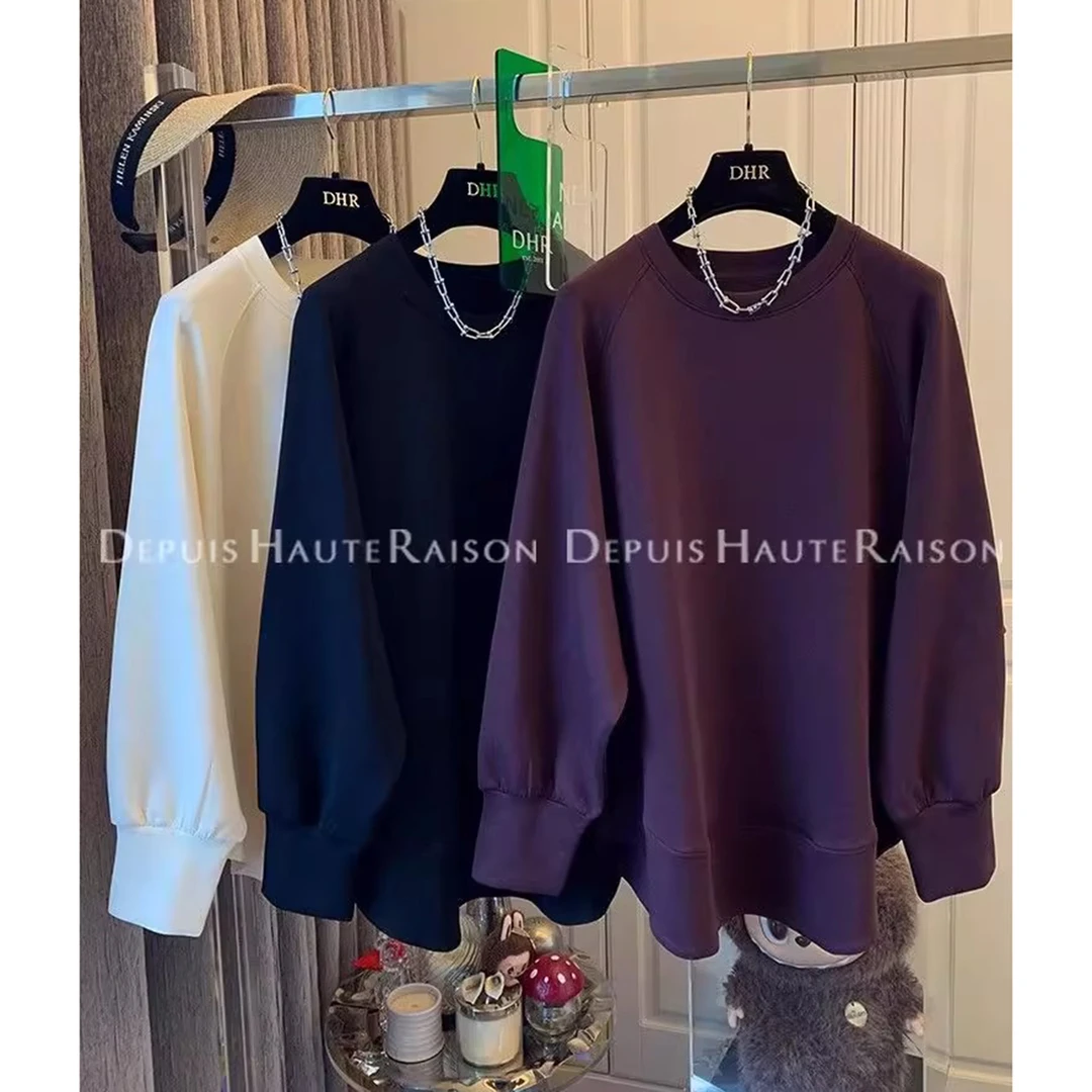 胖mm特大码300斤欧洲站休闲圆领卫衣女百搭洋气慵懒感长袖上衣冬