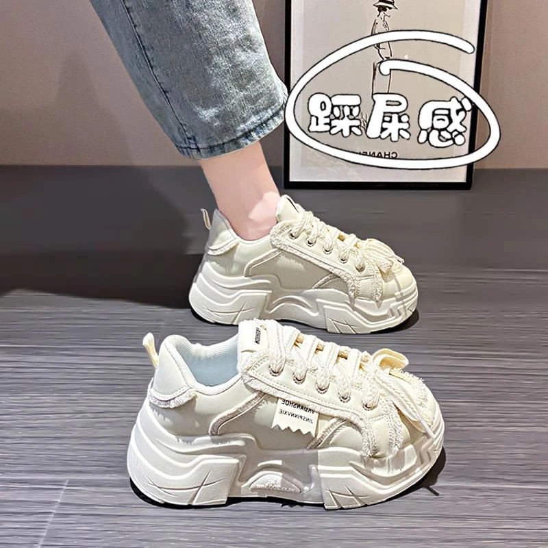 女鞋小白鞋2025新款春秋配裙子厚底增高老爹鞋小码34正品休闲板鞋