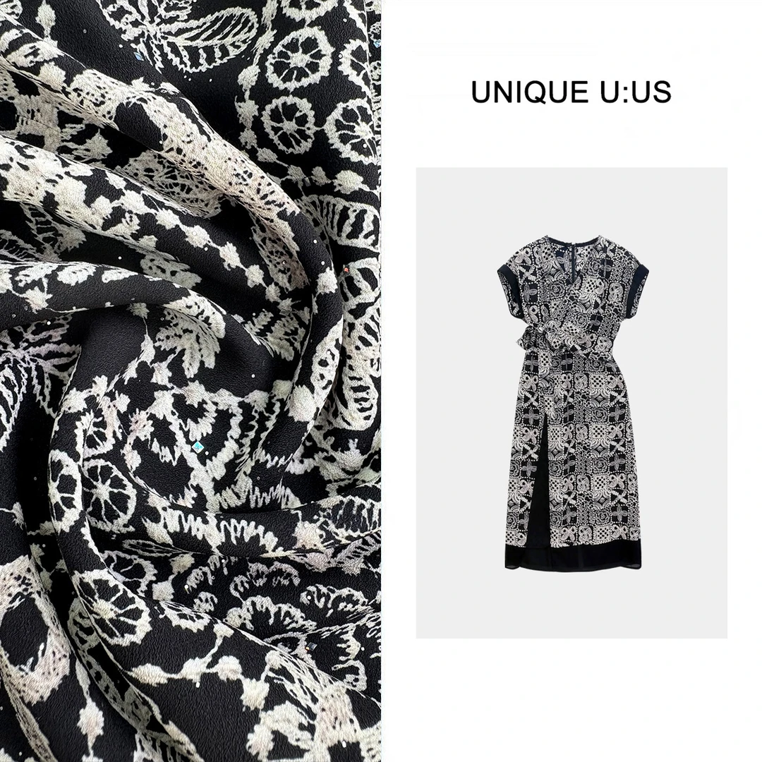 UNIQUE U:US【空间美学编号79】巴洛克风撒银花纹冰感连衣裙253130