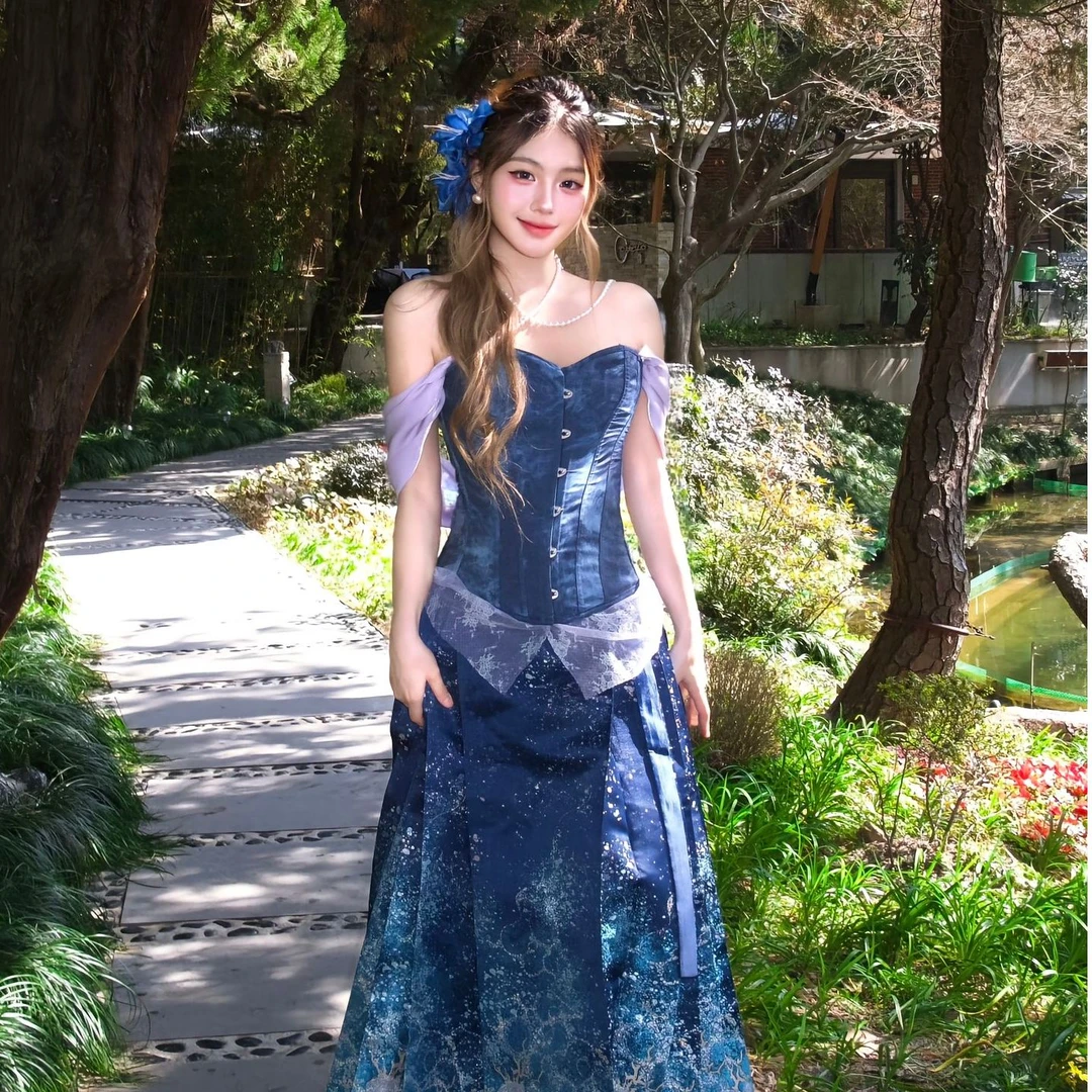 高端古风重工蓝色织金齐腰马面裙爆款2025新款汉服女套装汉元素