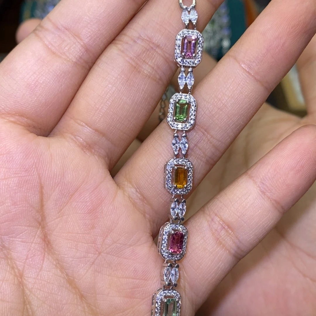 手链银S925镶嵌碧玺