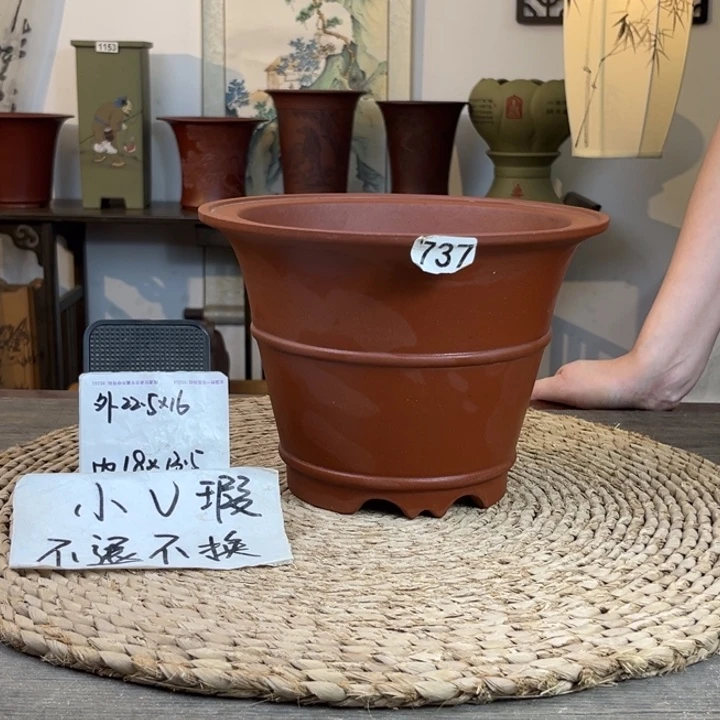 花盆紫砂  微微瑕清水泥腰线斗笠737