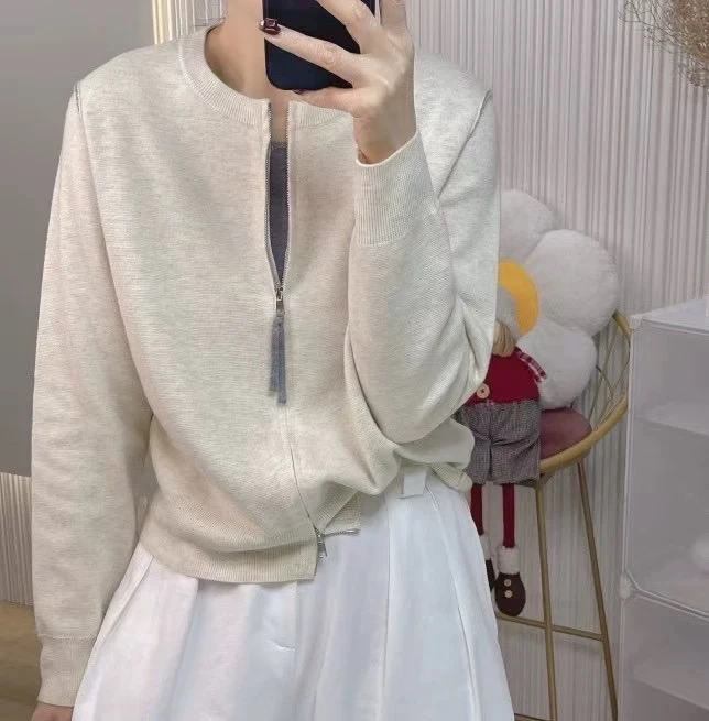 2025早春新款欧货圆领套头时尚洋气双头拉链外穿毛针织衫女百搭款