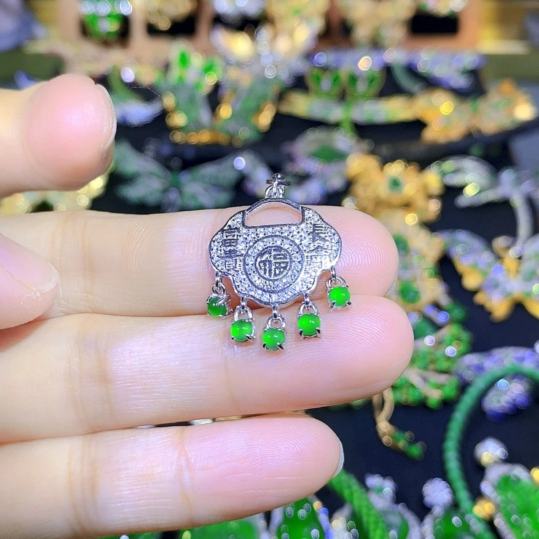 吊坠(不含链)银S925镶嵌翡翠