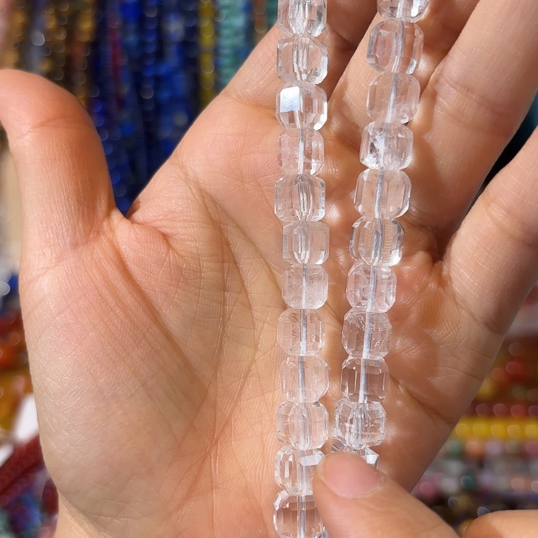 玛瑙/玉髓银S925镀金镶嵌珠宝半成品白水方糖卡8一条