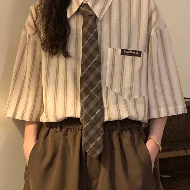 咖啡色懒人免打领带女复古棕色手打领带男学院风衬衫配饰领结女