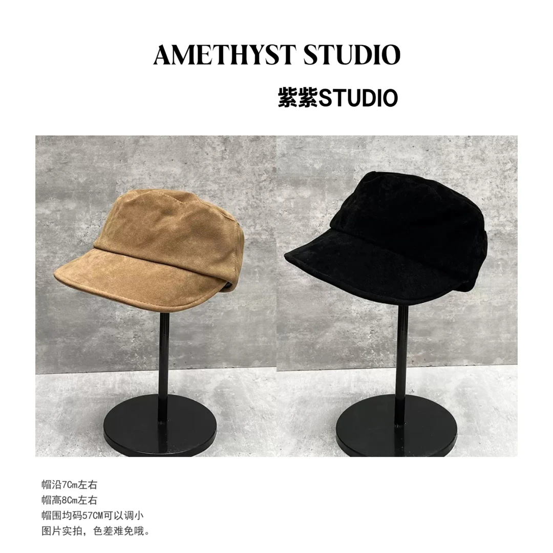 紫紫   中古风美拉德复古翻皮绒马术帽秋冬季百搭鸭舌帽ZSJD0809