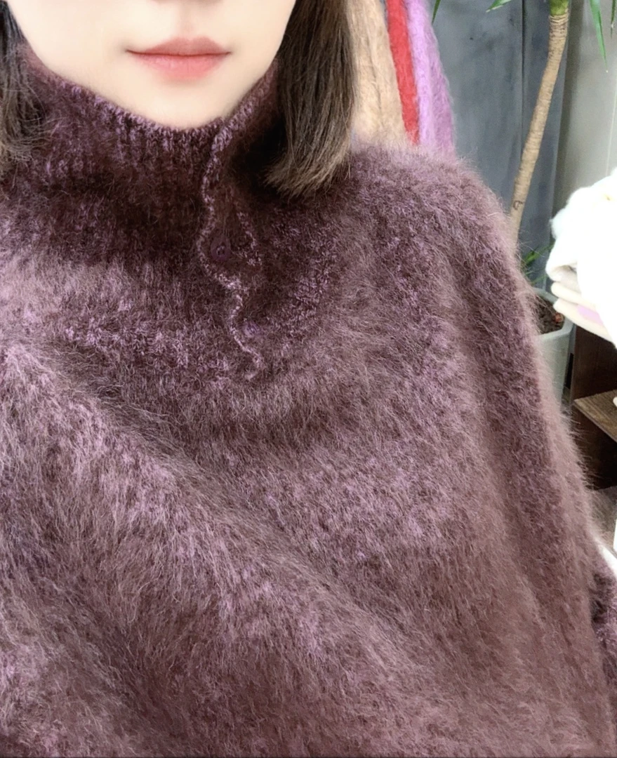 S【嘉沐】康宝莱·设计感加厚翻领花纱100山羊绒秋冬款女针织衫上衣