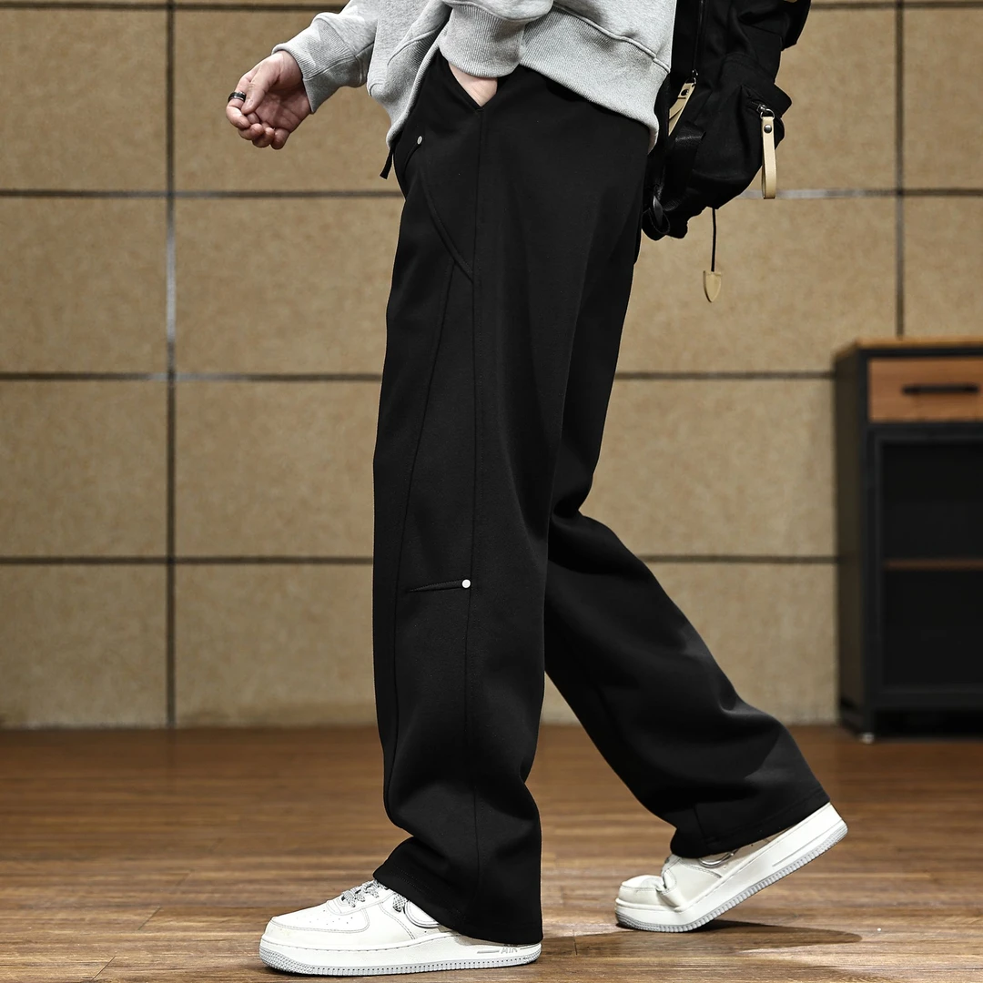 美式潮牌休闲裤男卫裤秋季新款重磅宽松直筒裤拼接百搭运动裤子男