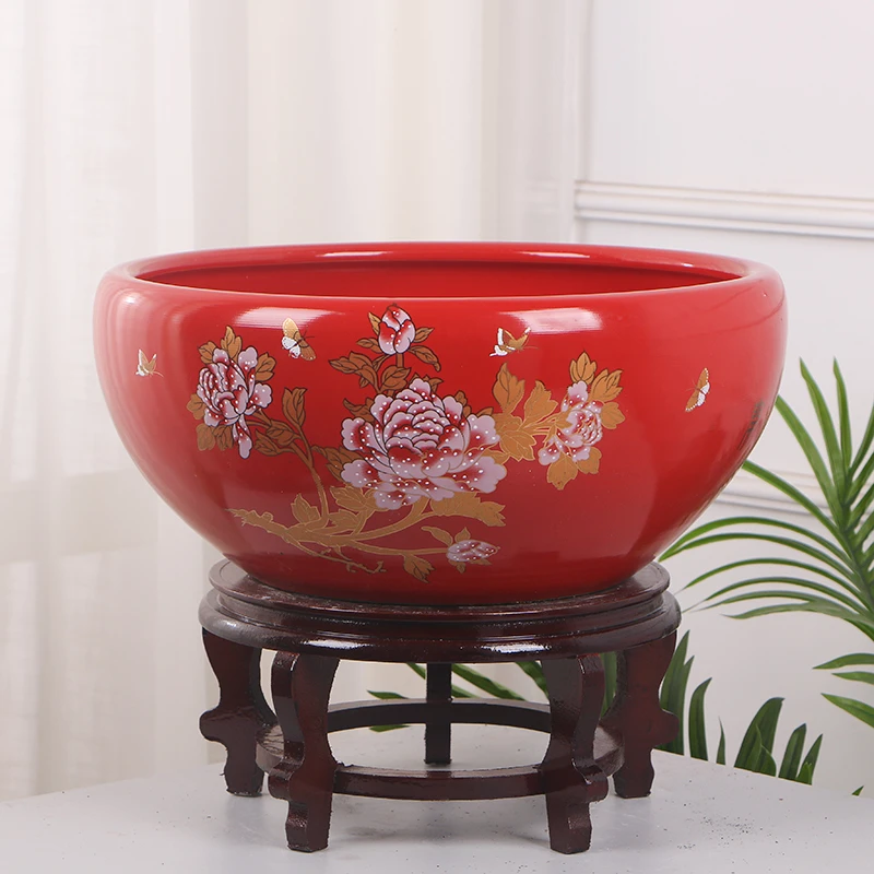 景德镇陶瓷鱼缸客厅家用小型睡莲荷花缸大号养鱼盆小金鱼缸乌龟缸