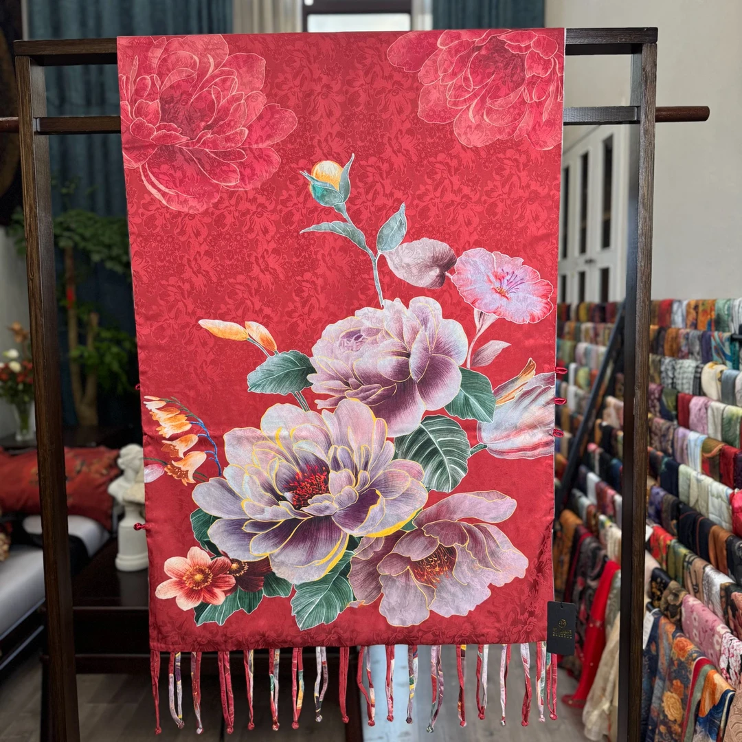 【C100-67 富贵年华】200*70盘扣丝巾气质百搭双面提花高档时尚中国