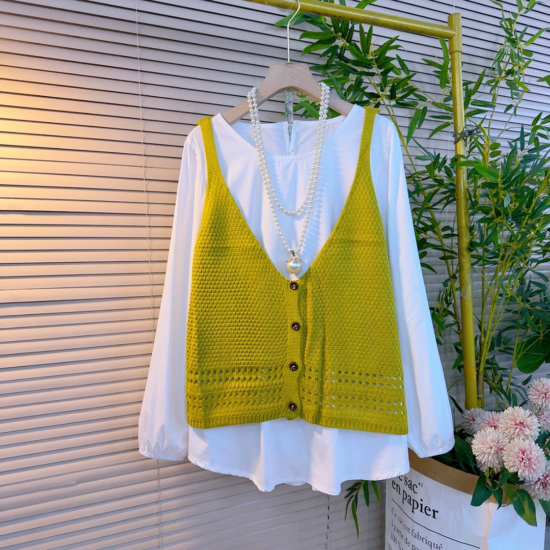 303胖妹妹欧货时尚吊带针织马甲搭纯色打底设计感宽松两件套