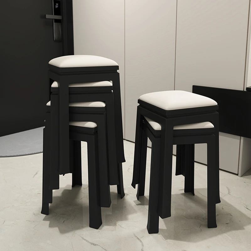 塑料软包凳子轻奢家用公寓可叠放加厚客厅餐桌方板凳高级感高椅子