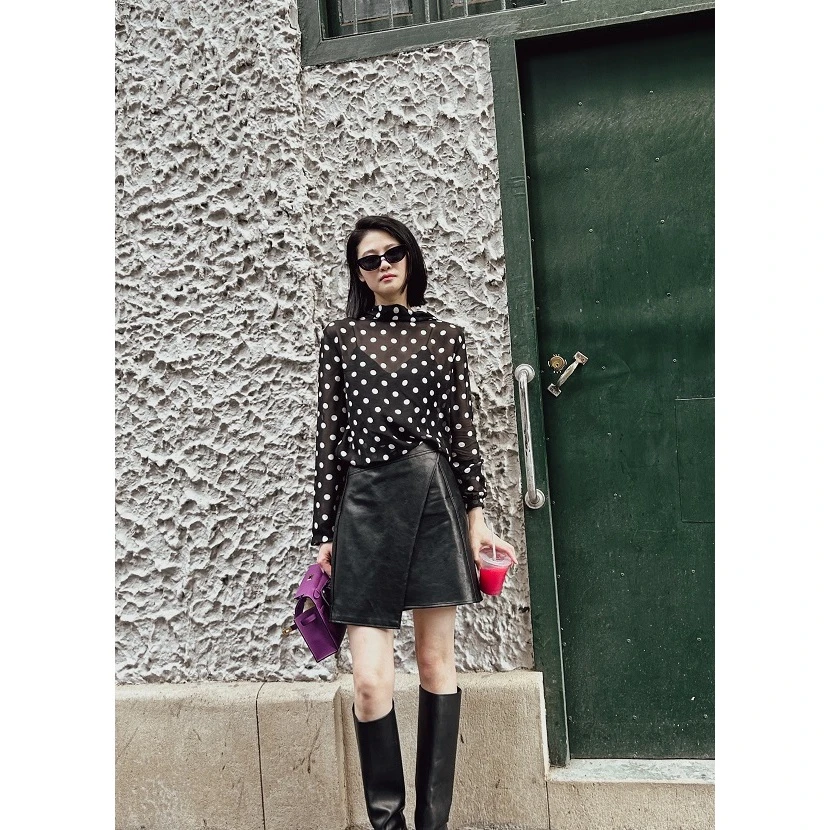 【法式波点印花桑蚕丝长飘带衬衫】CHENYANJUN CYJ-SS153-5029