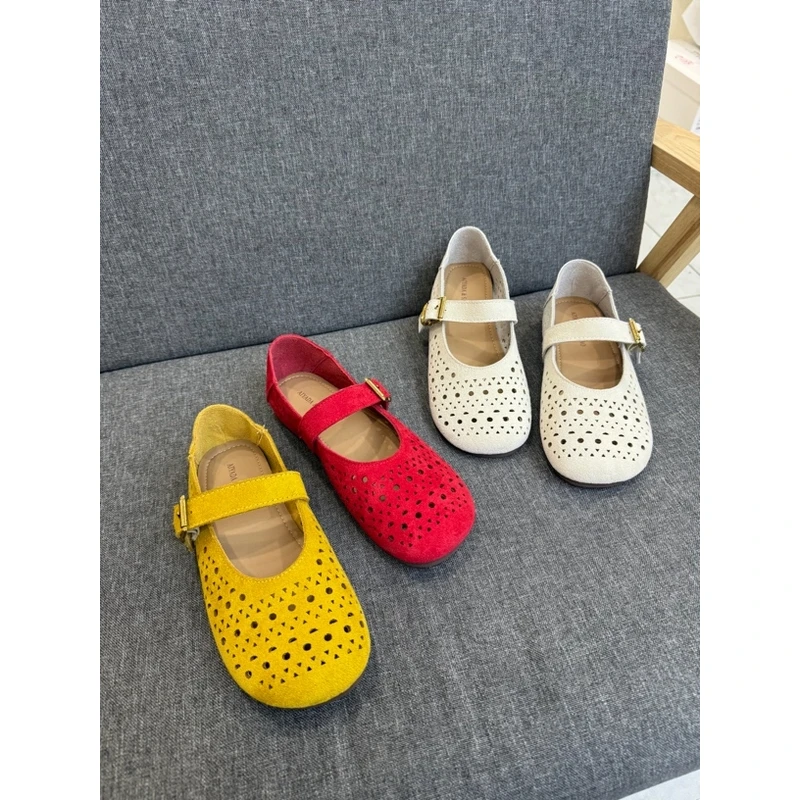 T浅口【753】夏季编织磨砂皮镂空平底单鞋公主鞋舒适百搭春夏