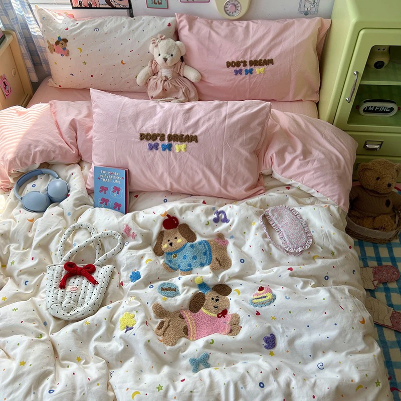比卡丘家居2025床上新款萌到心窝窝的毛巾绣四件套被套床上四件套
