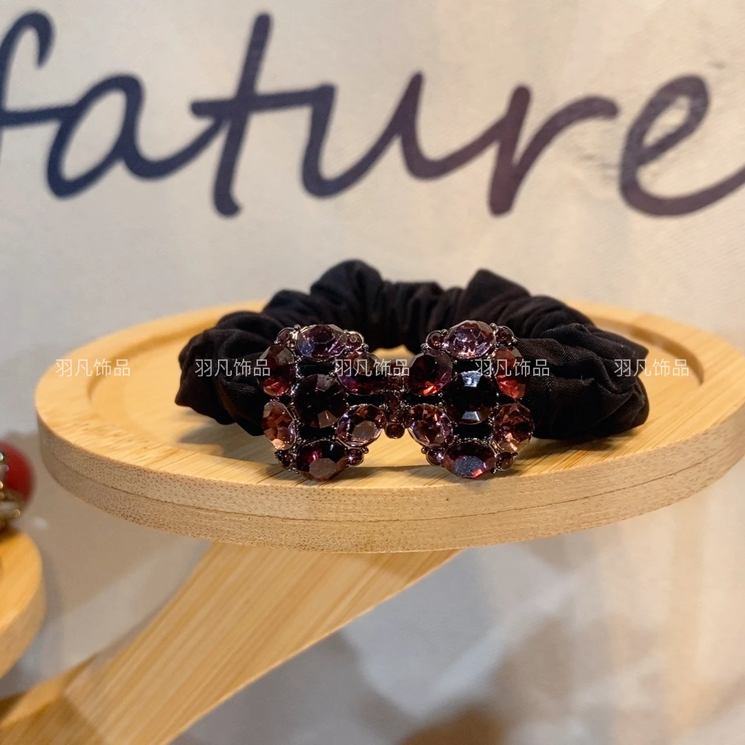 羽凡2621女发圈原创设计紫色日韩可爱发饰复古宫廷发绳黑色轻奢