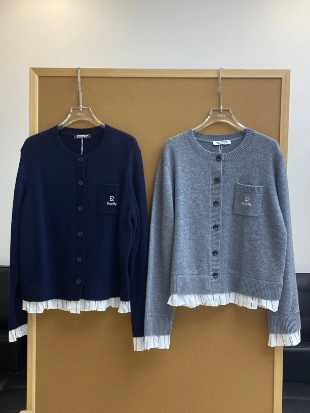 FIZZFLY上衣｜绵羊毛下摆拼布针织开衫0908