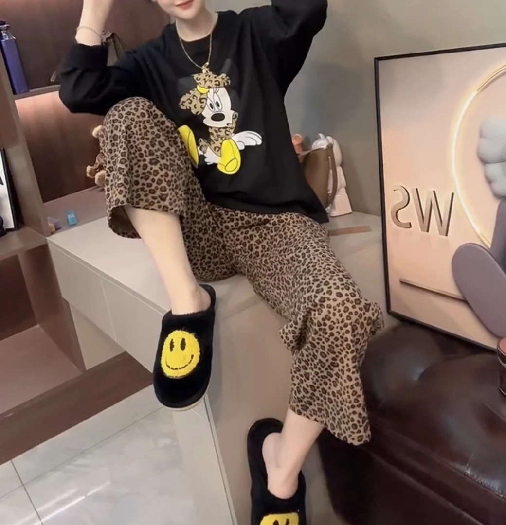 可爱亲肤米奇长袖豹纹裤子家居服两件套【实物微色差】