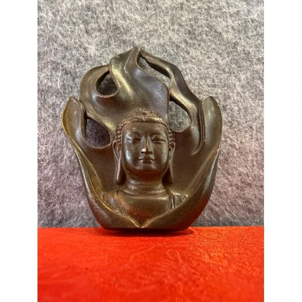 【孤品捡漏】铜佛头牌摆件