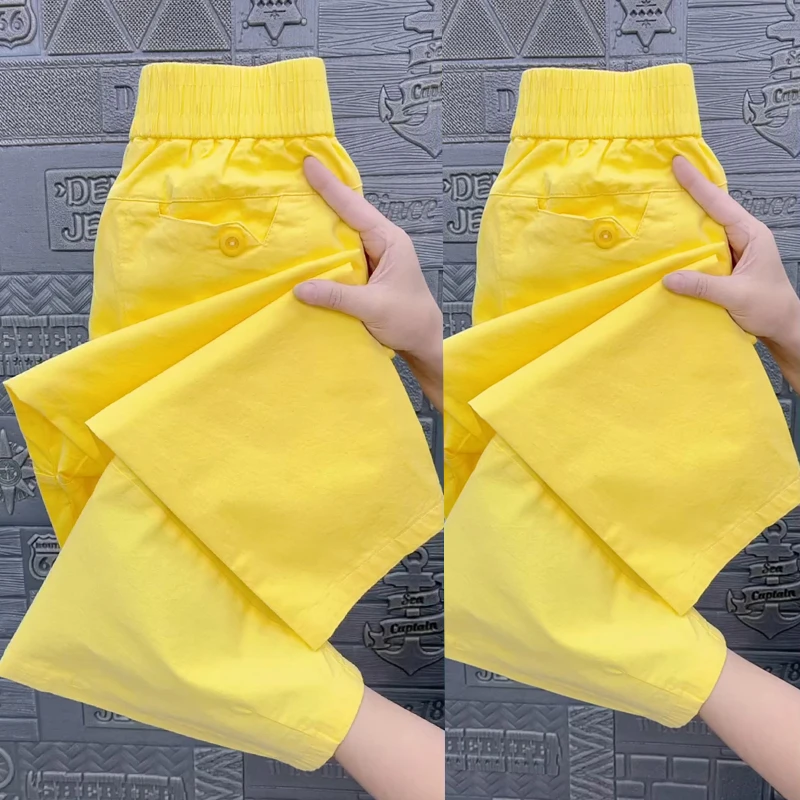 2025春夏新款水洗棉薄料休闲裤女宽松显瘦时尚弹力洋气八分哈伦裤