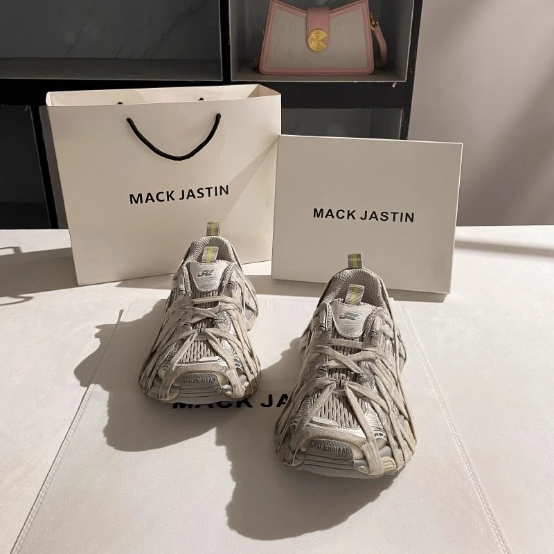 2025巴黎老爹鞋复古做旧增高运动鞋3蜘蛛网绑带走秀款休闲鞋