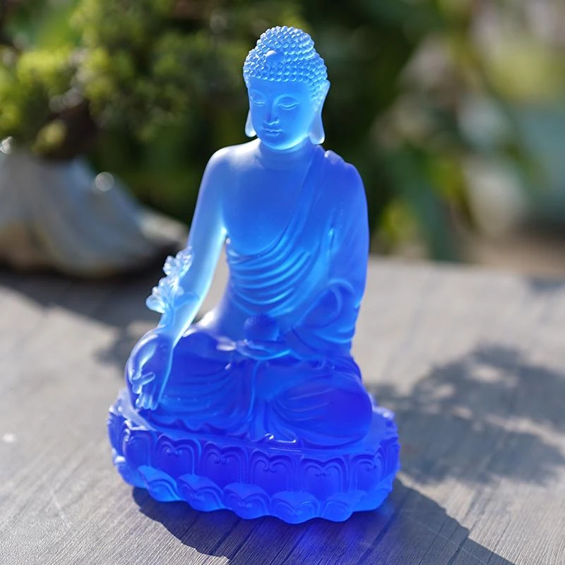 古法琉璃药师佛像蓝色家用客厅结缘桌面琉璃摆件药师光如来居家