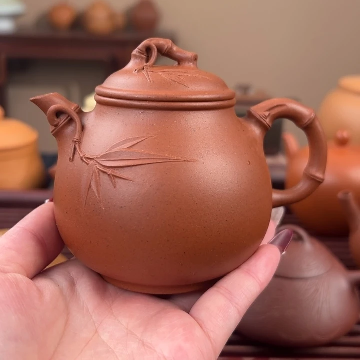 茶壶紫砂大红泥竹鼎220cc