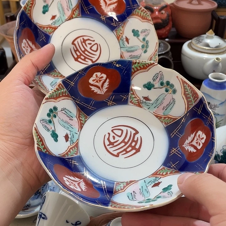 竹***林瓷片俩盘子老的不错的样