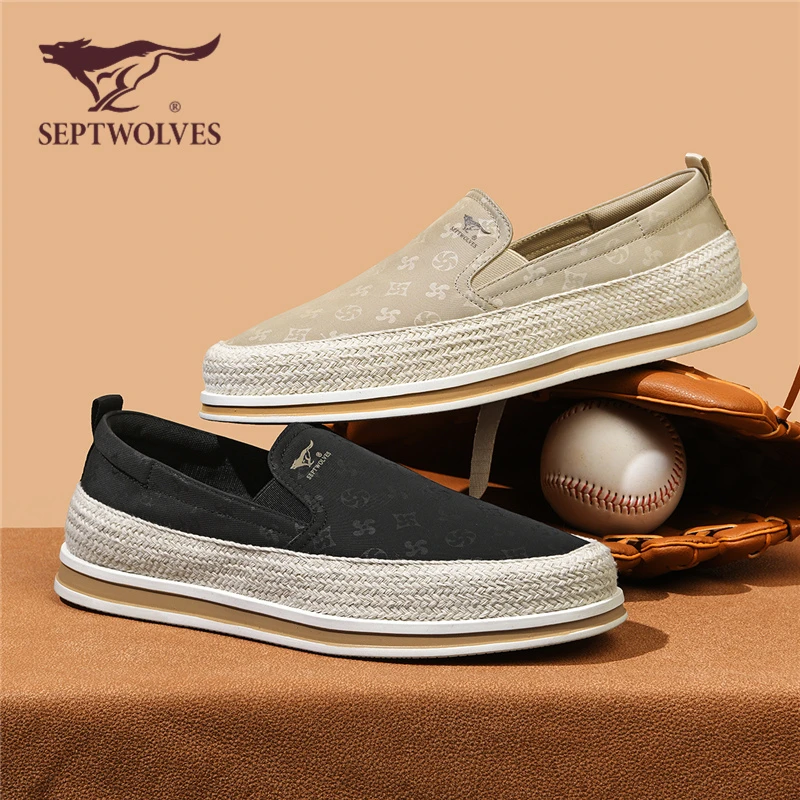七匹狼正品男鞋秋季透气懒人一脚蹬渔夫鞋男黑色布鞋百搭休闲板鞋